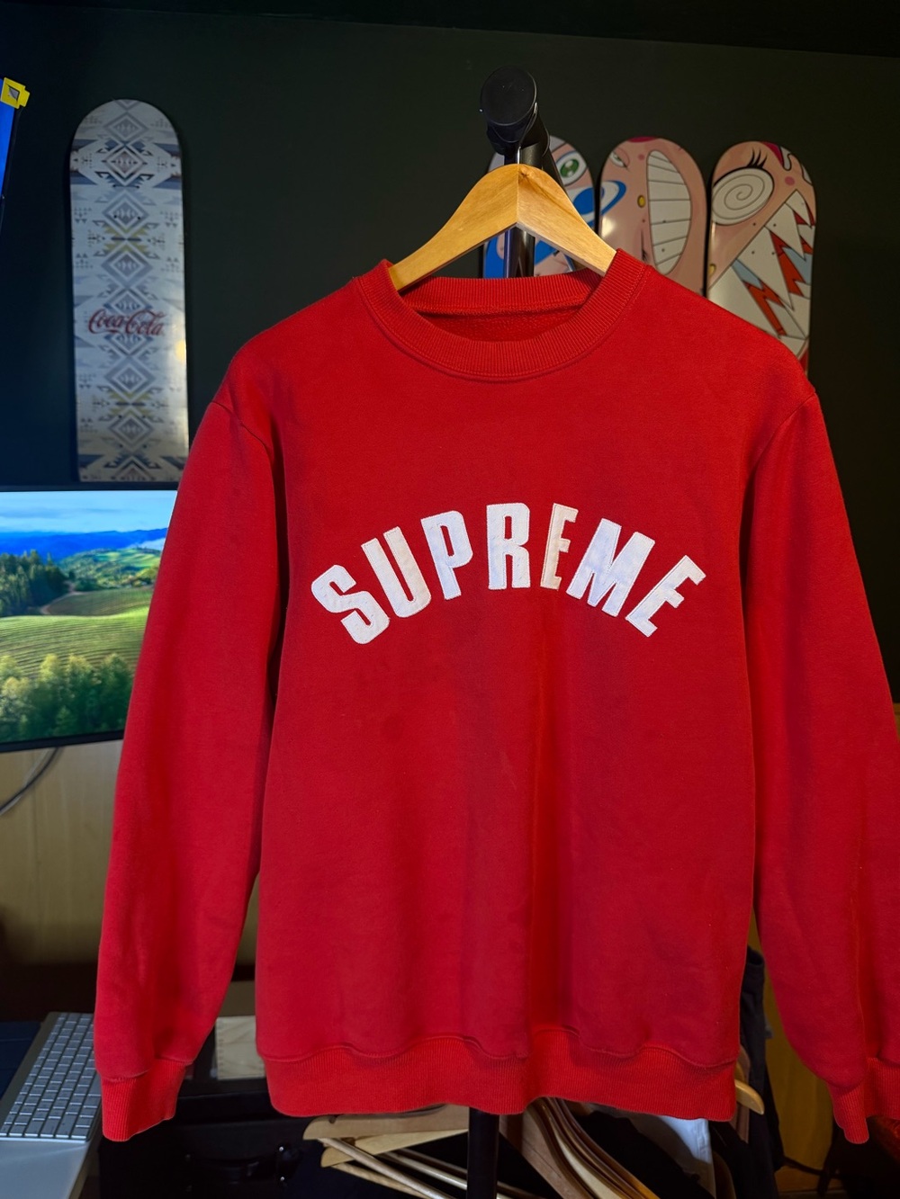 Supreme Embroidered ARC LOGO Crewneck Sweater RED Size XLarge